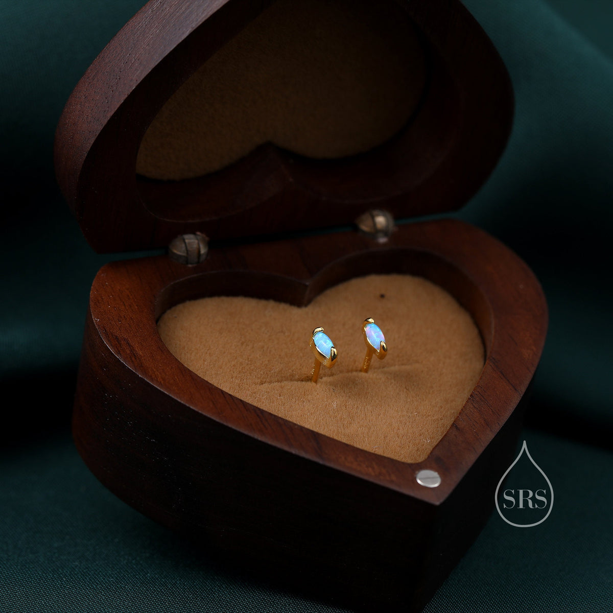 Sterling Silver Blue Opal Marquise Stud Earrings