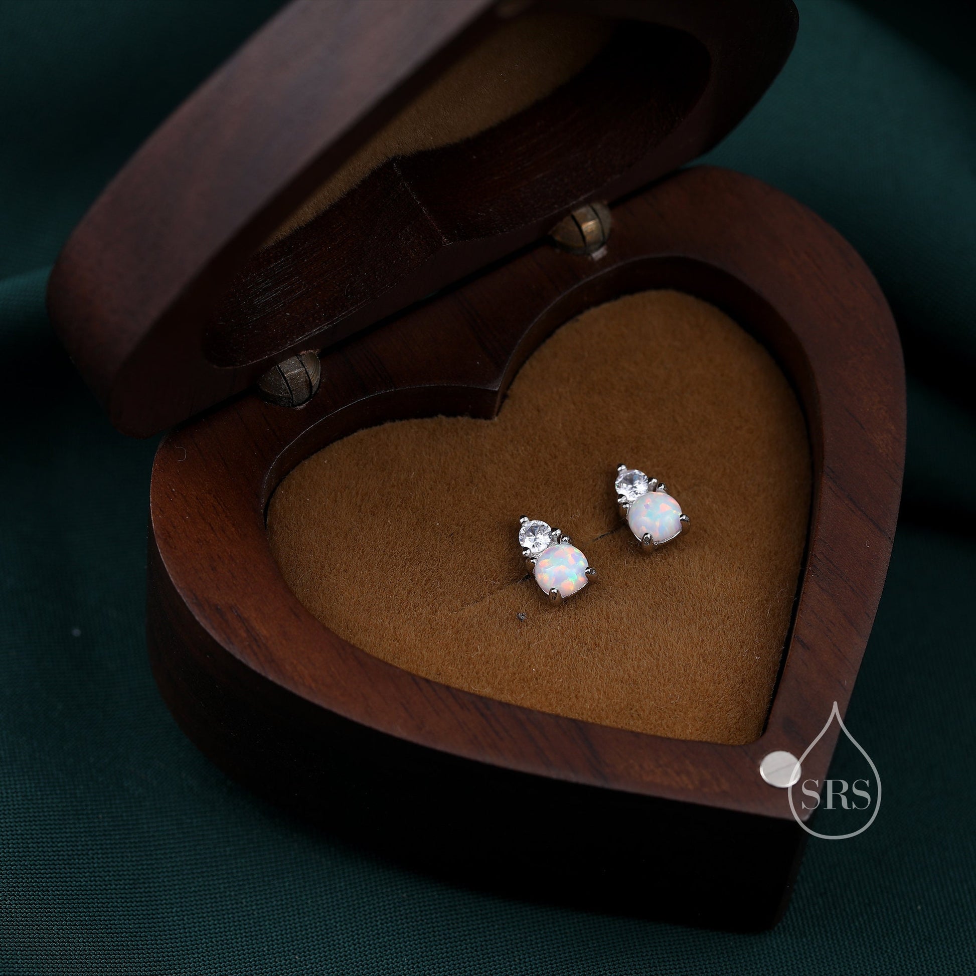 Sterling Silver Tiny White Opal and CZ Stud Earrings, Tiny Opal Earrings, Fire Opal Earrings, Lab Opal Stud