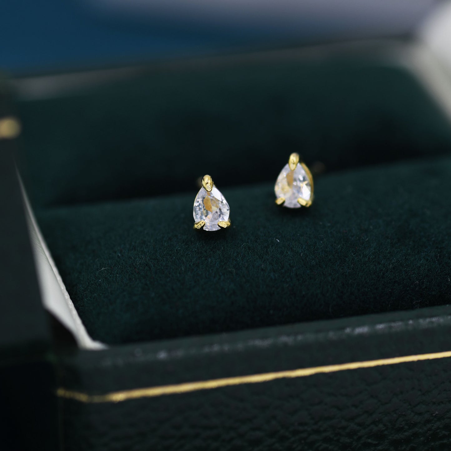 Extra Tiny Droplet CZ Stud Earrings in Sterling Silver, Tiny Pear Cut CZ Stud Earrings, Silver or Gold