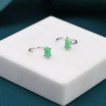 Mint Green Opal Marquise Huggie Hoop Earrings in Sterling Silver, Tiny Opal Open Hoop Earrings, Opal Pull Through Threaders, Half Hoops