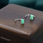 Mint Green Opal Marquise Huggie Hoop Earrings in Sterling Silver, Tiny Opal Open Hoop Earrings, Opal Pull Through Threaders, Half Hoops