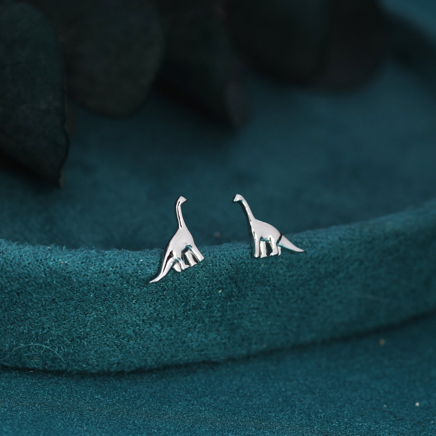 Small Dinosaur Stud Earrings in Sterling Silver, Silver Brachiosaurus Dino Earrings, Silver Dinosaur Earrings