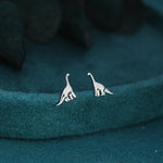Small Dinosaur Stud Earrings in Sterling Silver, Silver Brachiosaurus Dino Earrings, Silver Dinosaur Earrings