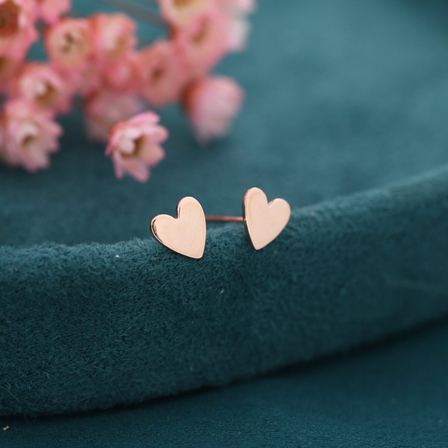 Sterling Silver Heart Earrings, Silver, Gold or Rose Gold, Petite Long Heart Stud Earrings, Tiny Heart Stud