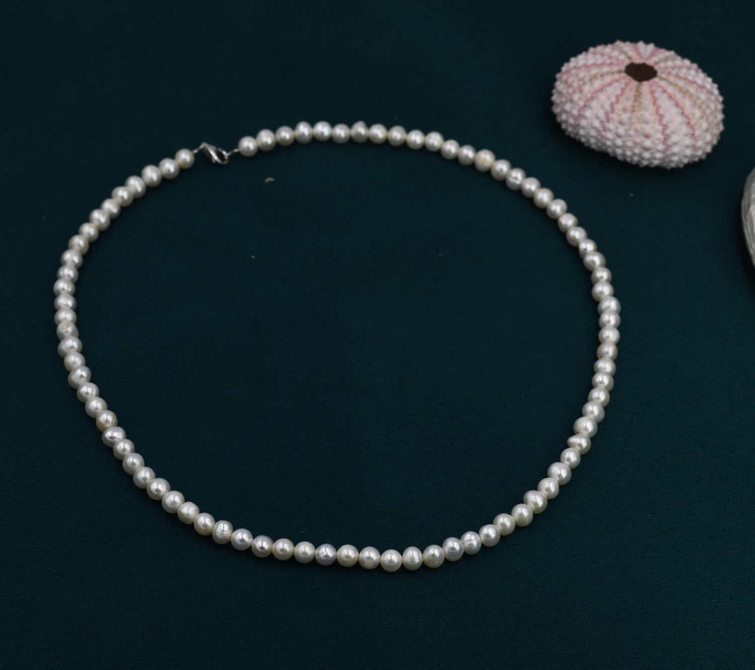 Genuine Freshwater Pearl Necklace in Sterling Silver, Slightly Irregular Shape 4mm Round Fresh Water Pearl Necklace, Men or Women, Unisex