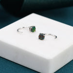 Black Opal Huggie Hoop Earrings in Sterling Silver, Tiny Opal Open Hoops, Opal Pull Through Threaders, Half Hoops, C Shape Opal Hoops