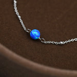 Blue Opal Bead Bracelet in Sterling Silver, Blue Opal Bracelet , Single Opal Bracelet, Genuine Opal Crystal, Lab Opal Bracelet