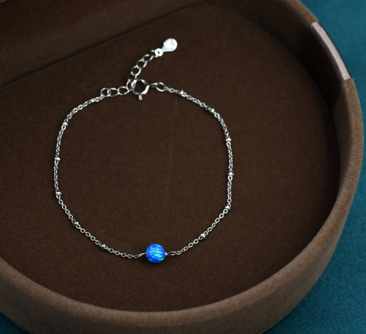 Blue Opal Bead Bracelet in Sterling Silver, Blue Opal Bracelet , Single Opal Bracelet, Genuine Opal Crystal, Lab Opal Bracelet