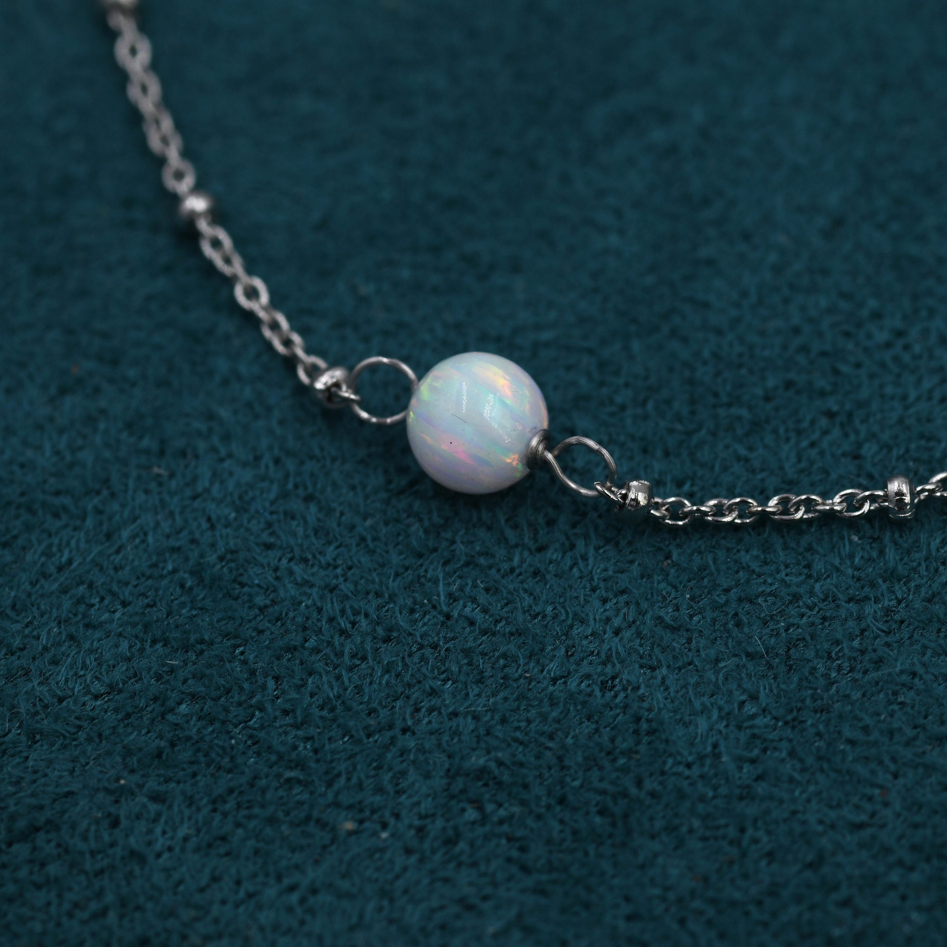 White Opal Bead Bracelet in Sterling Silver, Blue Opal Bracelet , Single Opal Bracelet, Genuine Opal Crystal, Lab Opal Bracelet