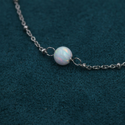 White Opal Bead Bracelet in Sterling Silver, Blue Opal Bracelet , Single Opal Bracelet, Genuine Opal Crystal, Lab Opal Bracelet
