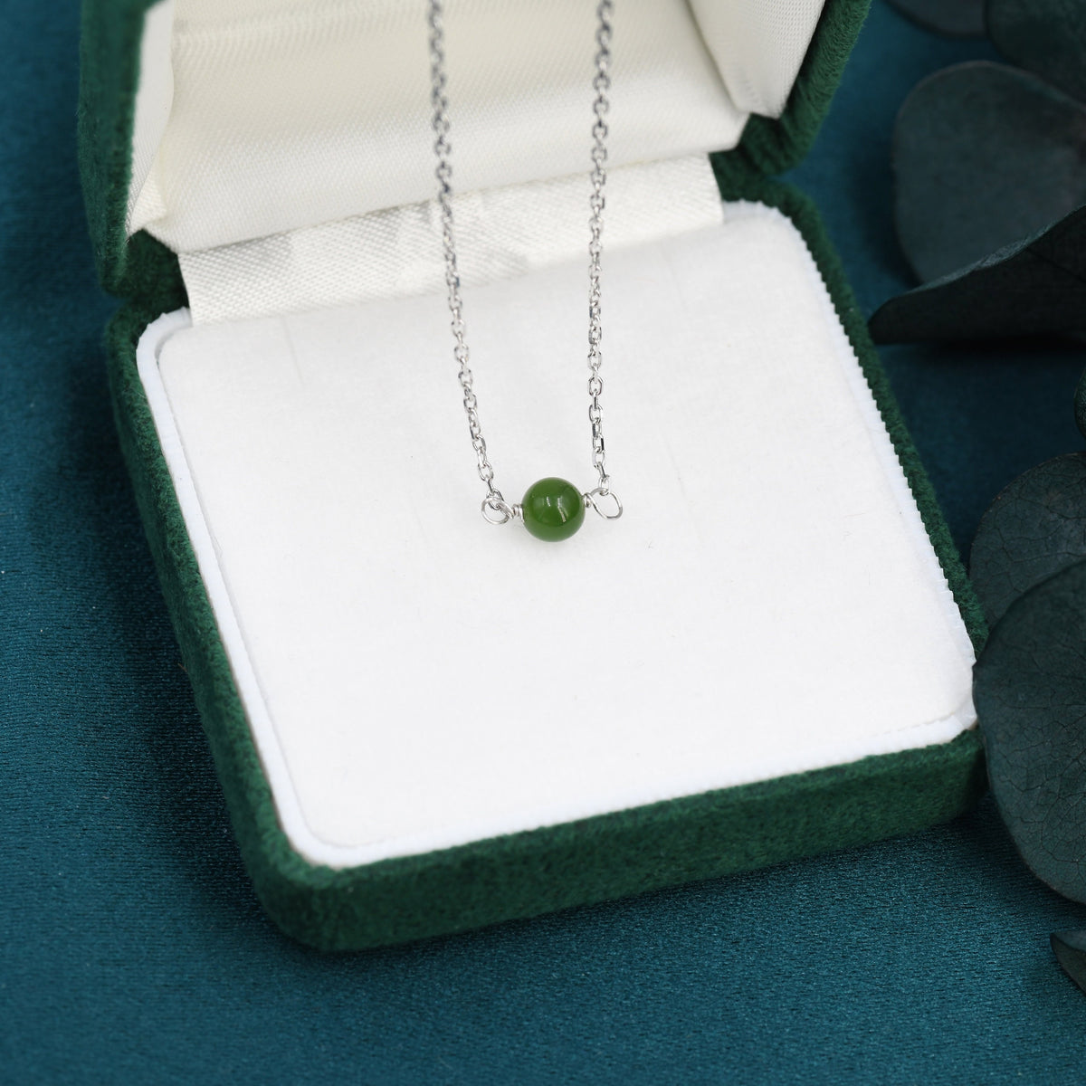 Jade Bead Necklace in Sterling Silver, Jade Necklace, Single Jade Necklace, Genuine Jade Crystal, Natural Jade Stone Necklace