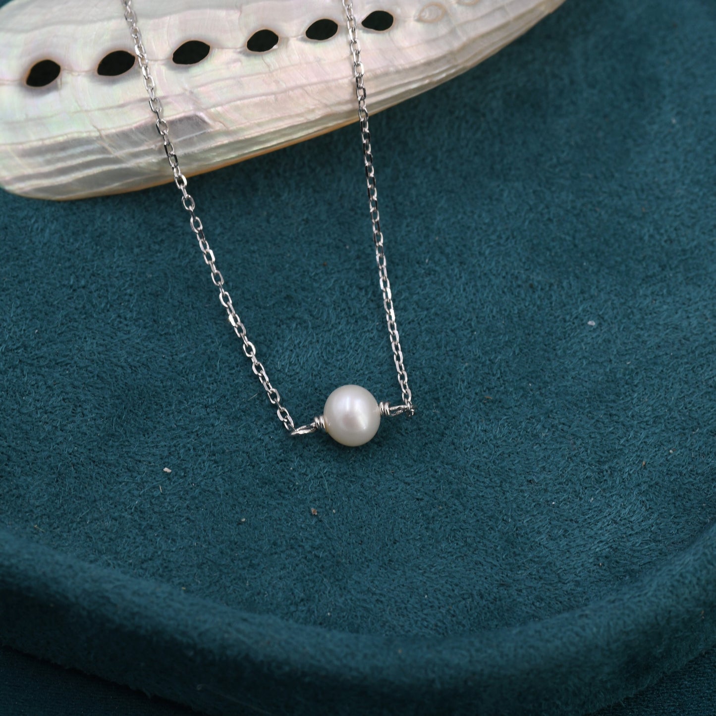 Freshwater Pearl Necklace  in Sterling Silver, Natural Pearl Necklace,  Single Pearl Necklace, Genuine Pearl Necklace