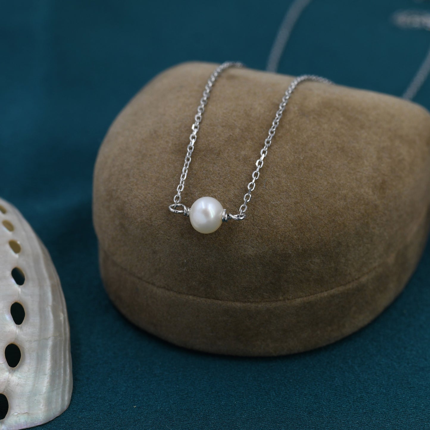 Freshwater Pearl Necklace  in Sterling Silver, Natural Pearl Necklace,  Single Pearl Necklace, Genuine Pearl Necklace