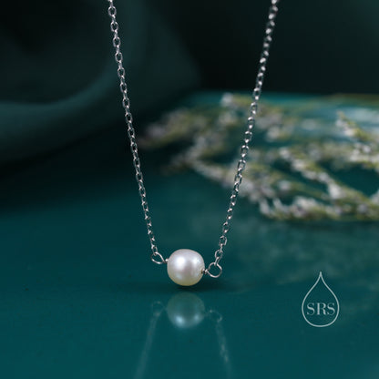 Freshwater Pearl Necklace  in Sterling Silver, Natural Pearl Necklace,  Single Pearl Necklace, Genuine Pearl Necklace