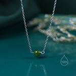 Jade Bead Necklace in Sterling Silver, Jade Necklace, Single Jade Necklace, Genuine Jade Crystal, Natural Jade Stone Necklace