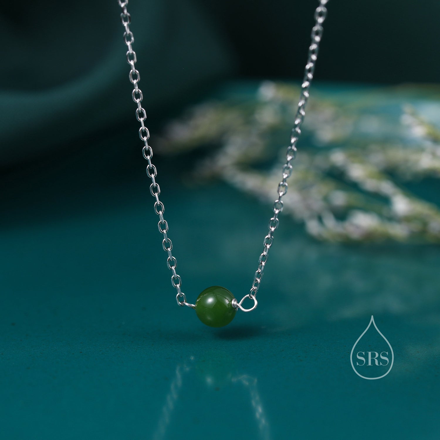 Jade Bead Necklace in Sterling Silver, Jade Necklace, Single Jade Necklace, Genuine Jade Crystal, Natural Jade Stone Necklace
