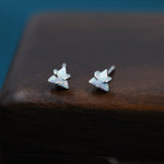 Tiny Opal Triangle Stud Earrings in Sterling Silver, Triangle Opal Earrings with Prong Set