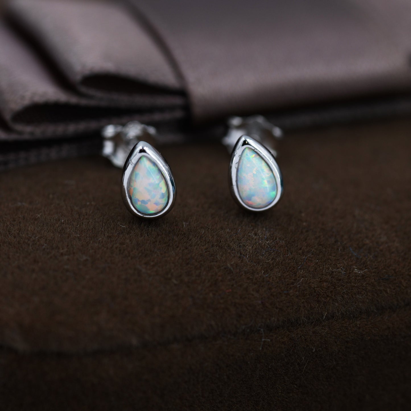 Tiny Opal Droplet Stud Earrings in Sterling Silver, Silver or Gold, Opal Drop Stud,