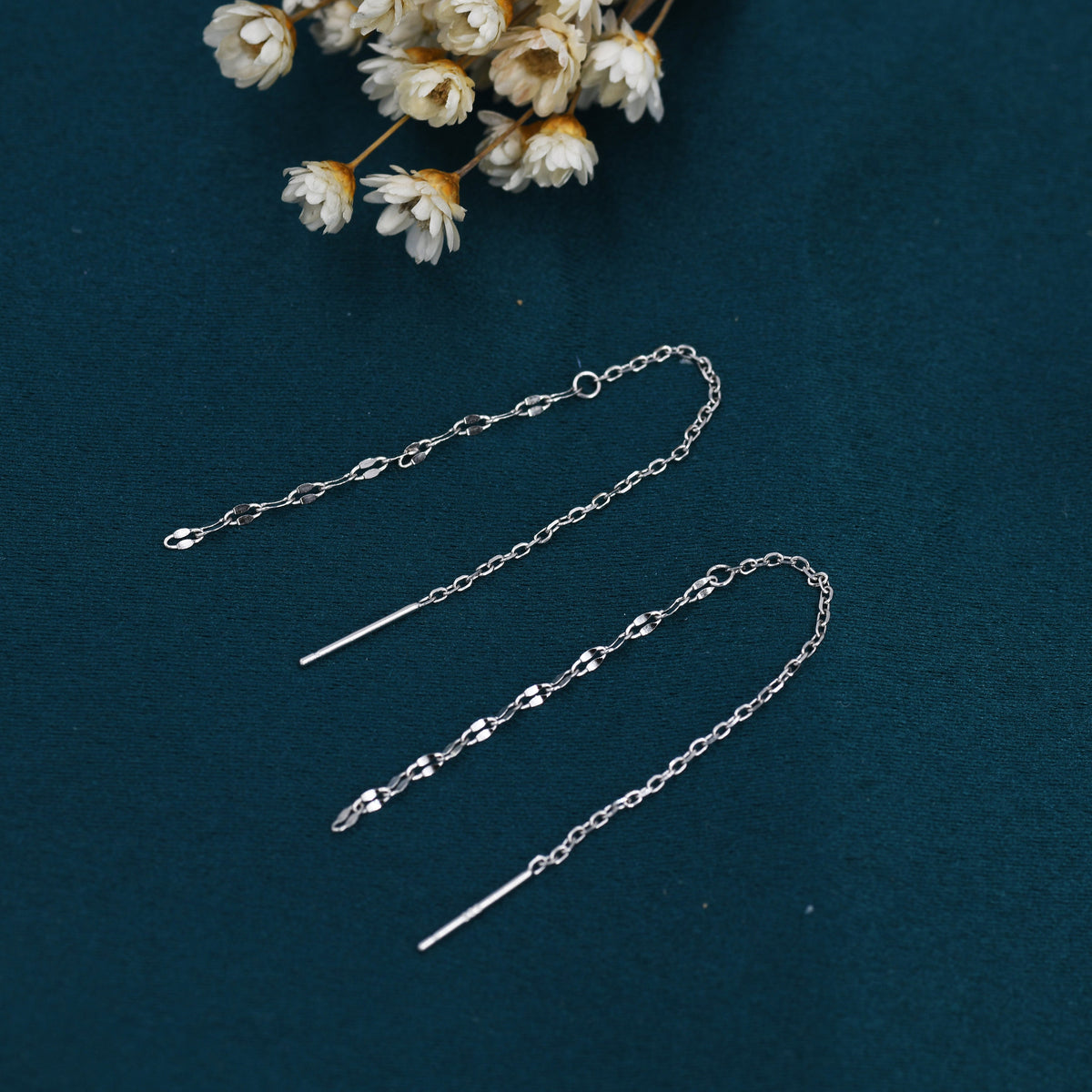 Oval Coin Chain Threader Earrings in Sterling Silver, Silver or Gold, Sparkle Chain Long Ear Threaders, Long Threaders
