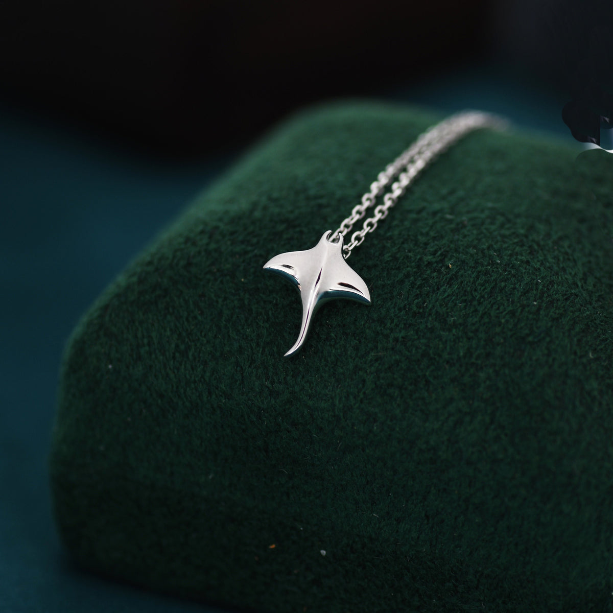 Manta Ray Pendant Necklace in Sterling Silver, Ray Fish Necklace, Stingray Necklace