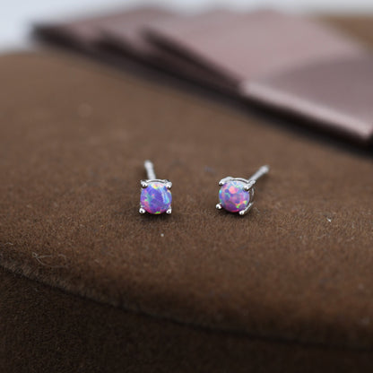 Cosmic Dust Purple Opal Stud Earrings in Sterling Silver, 3mm, 4mm and 5mm Simulated Opal, Purple Opal Stud Earrings