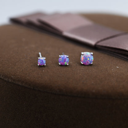 Cosmic Dust Purple Opal Stud Earrings in Sterling Silver, 3mm, 4mm and 5mm Simulated Opal, Purple Opal Stud Earrings