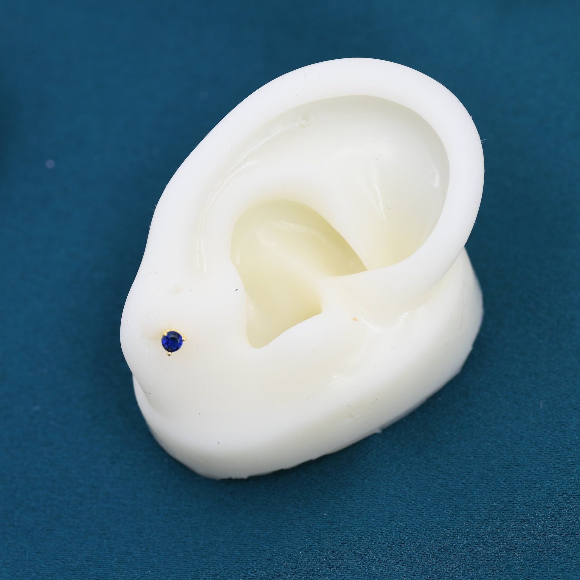 Sapphire Blue CZ Stud Earrings in Sterling Silver, Silver or Gold, 3mm, Three Prong, Blue Stacking Earrings, September Birthstone