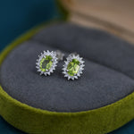 Genuine Peridot Crystal Stud Earrings in Sterling Silver, Natural Green Peridot Oval Stud Earrings, August Birthstone