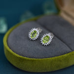 Genuine Peridot Crystal Stud Earrings in Sterling Silver, Natural Green Peridot Oval Stud Earrings, August Birthstone