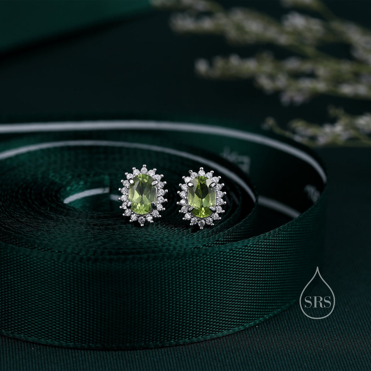 Genuine Peridot Crystal Stud Earrings in Sterling Silver, Natural Green Peridot Oval Stud Earrings, August Birthstone