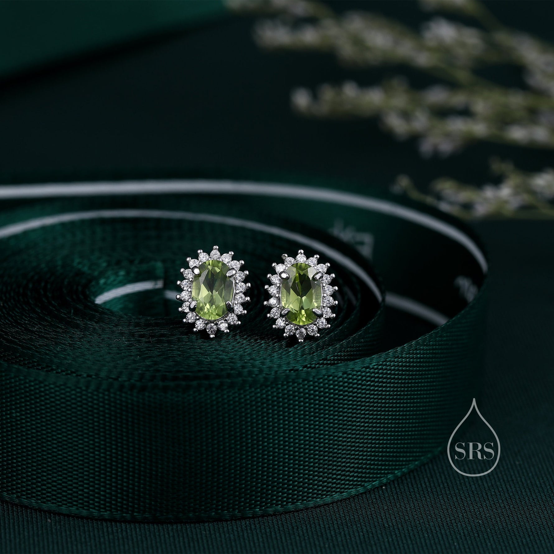 Genuine Peridot Crystal Stud Earrings in Sterling Silver, Natural Green Peridot Oval Stud Earrings, August Birthstone