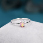 Pink Opal Oval Ring in Sterling Silver, US 5 - 8, 4x6mm, Lab Opal Stone Ring, Pink Opal Ring