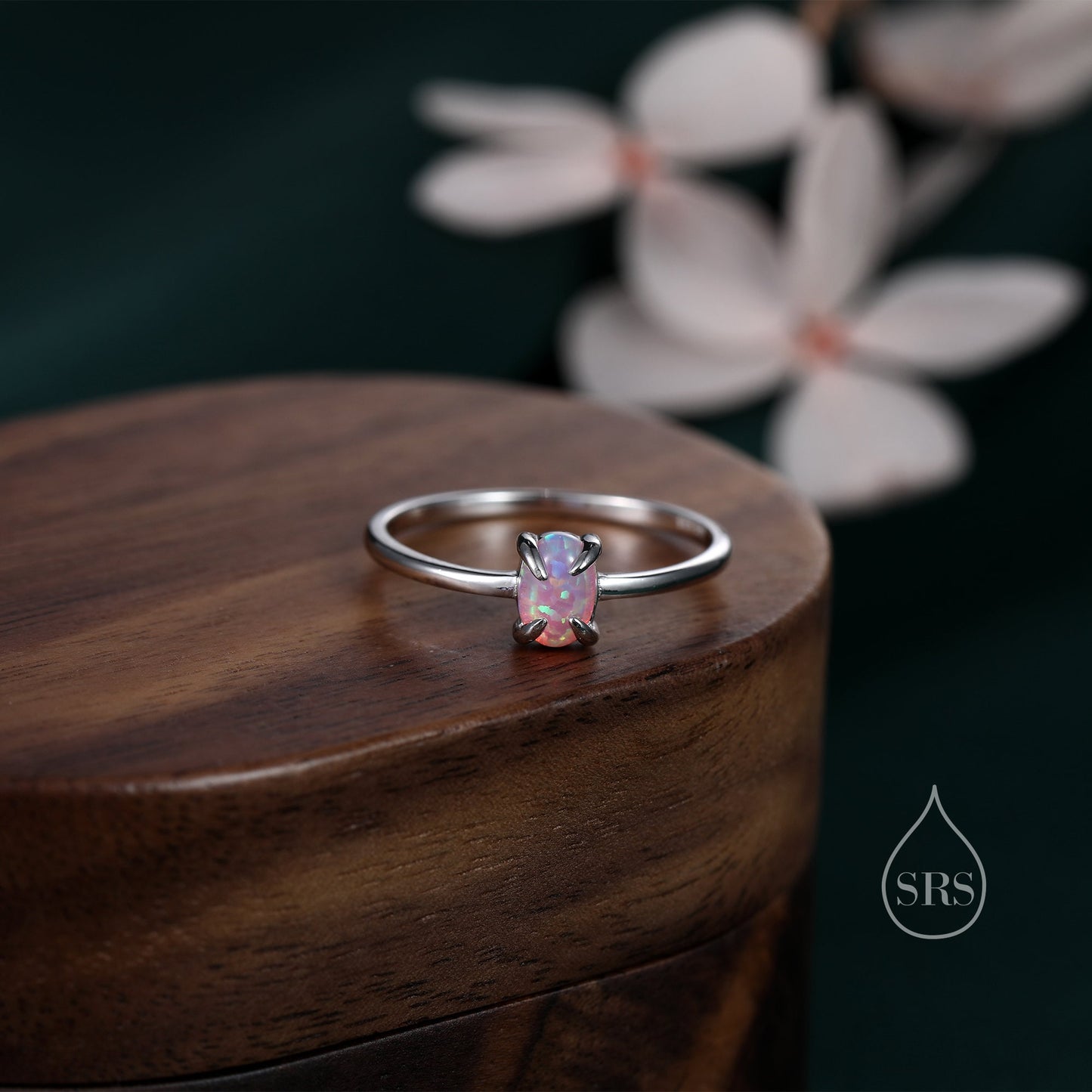 Pink Opal Oval Ring in Sterling Silver, US 5 - 8, 4x6mm, Lab Opal Stone Ring, Pink Opal Ring