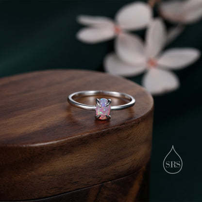 Pink Opal Oval Ring in Sterling Silver, US 5 - 8, 4x6mm, Lab Opal Stone Ring, Pink Opal Ring