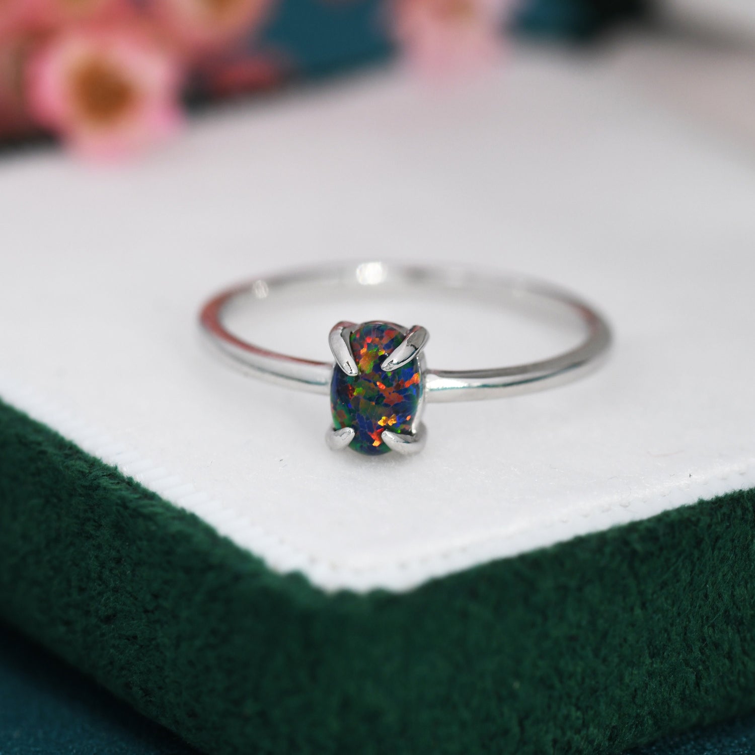 Black Opal Oval Gemstone Ring