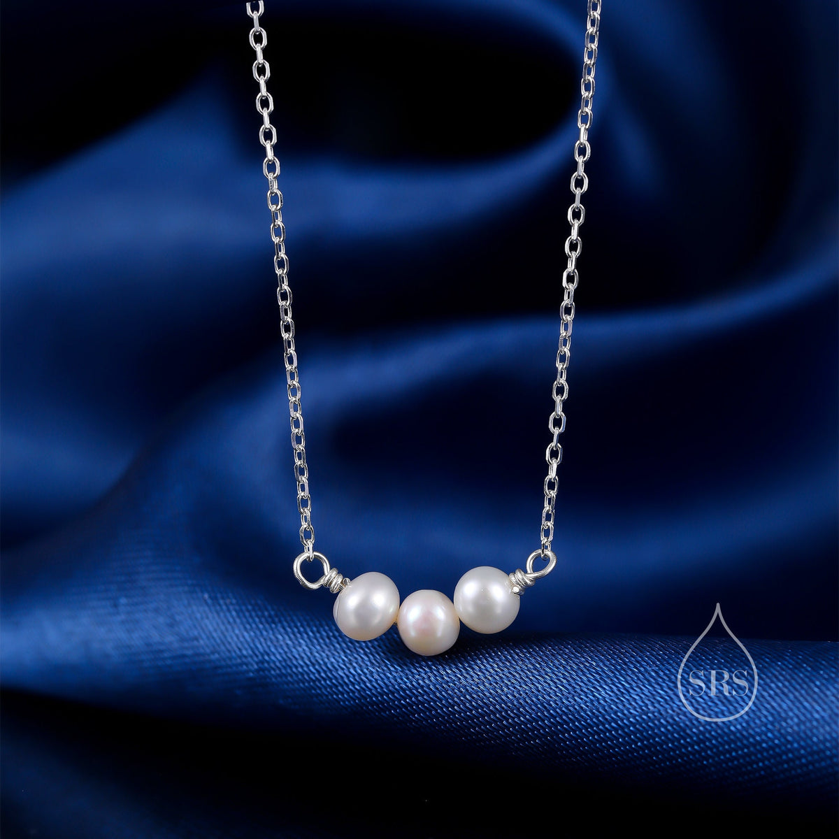 Genuine Pearl Trio Choker Necklace in Sterling Silver, Genuine Freshwater Pearls, Natural Keshi Pearl Necklace, Three Pearl Necklace
