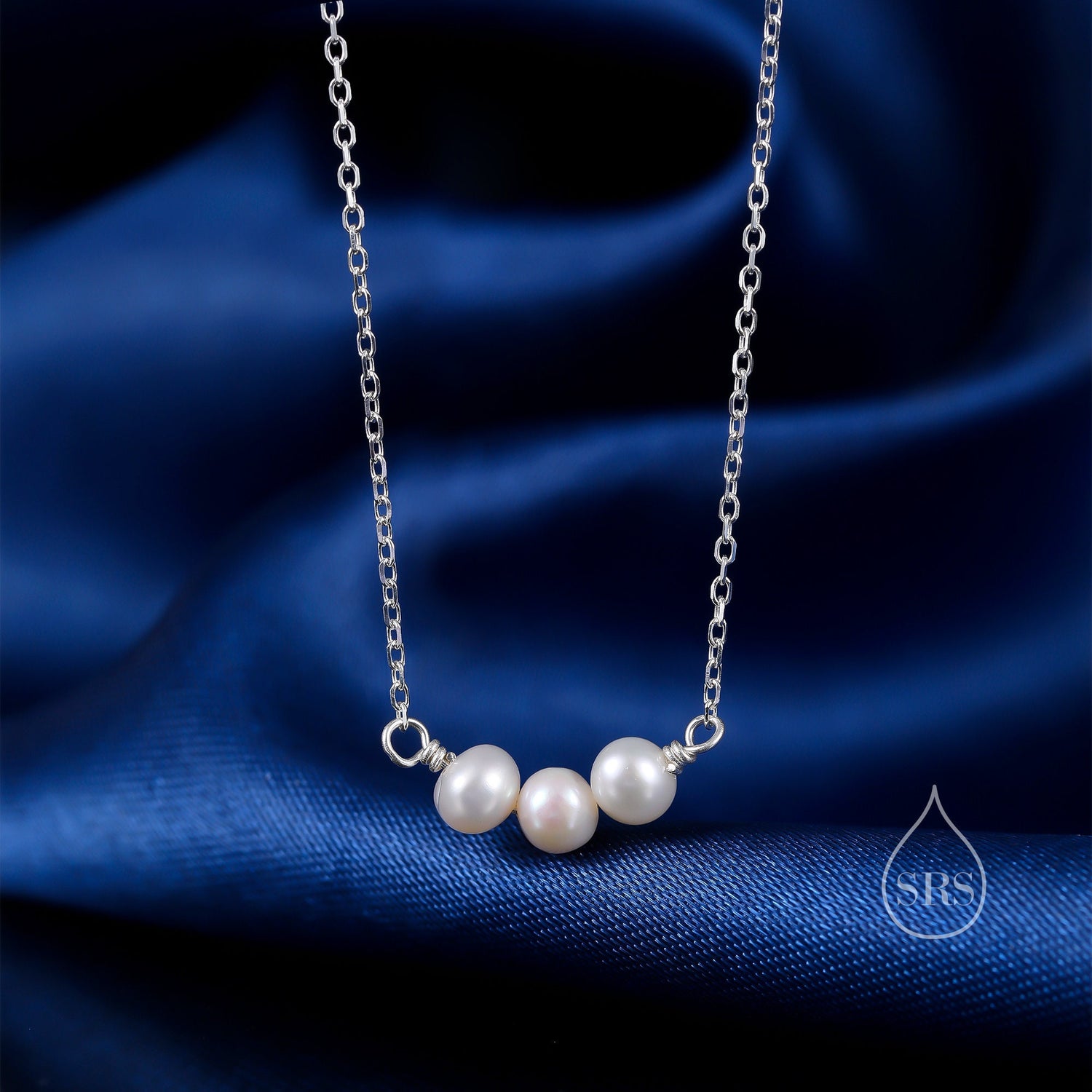 Genuine Pearl Trio Choker Necklace in Sterling Silver, Genuine Freshwater Pearls, Natural Keshi Pearl Necklace, Three Pearl Necklace