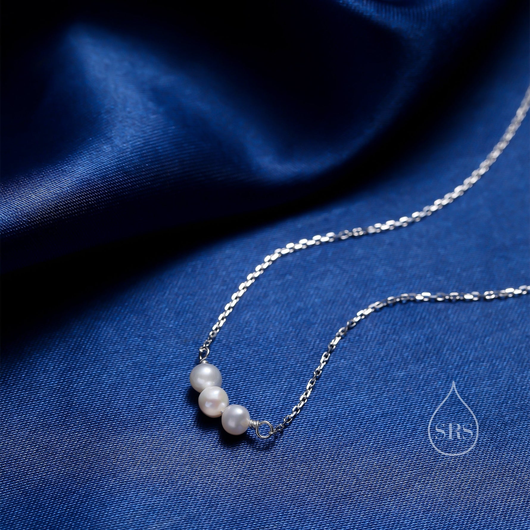 Genuine Pearl Trio Choker Necklace in Sterling Silver, Genuine Freshwater Pearls, Natural Keshi Pearl Necklace, Three Pearl Necklace