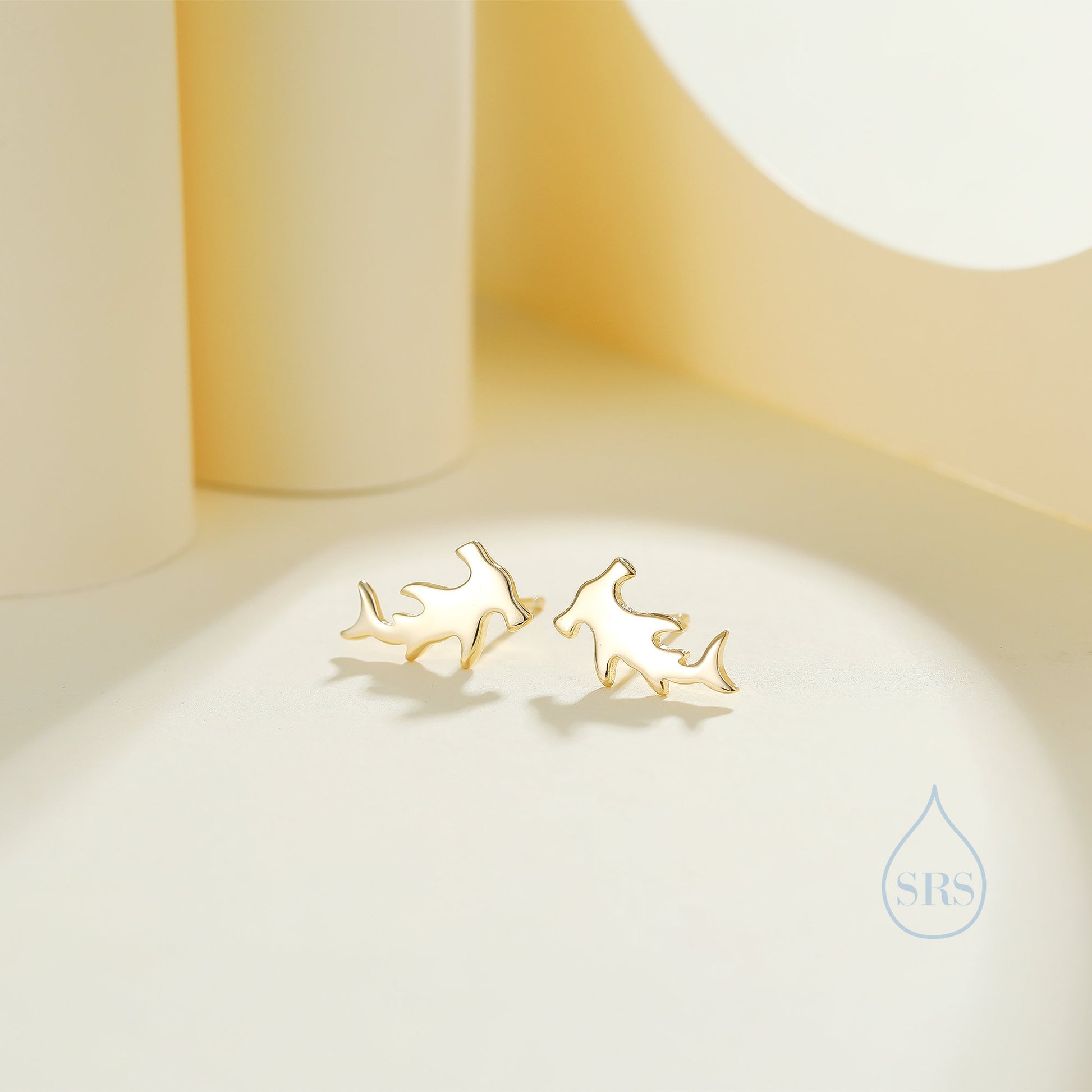 Hammerhead Shark Stud Earrings in Sterling Silver, Silver or Gold, Shark Earrings, Fish Earrings, Silver Shark Earrings