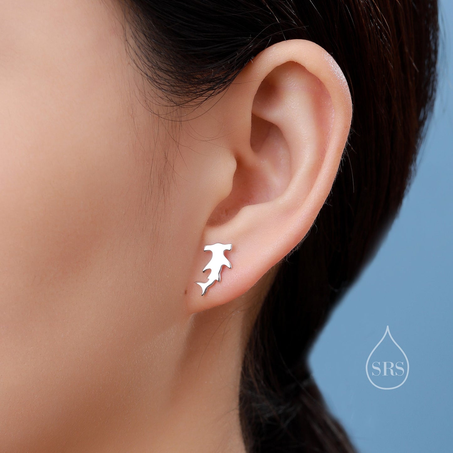 Hammerhead Shark Stud Earrings in Sterling Silver, Silver or Gold, Shark Earrings, Fish Earrings, Silver Shark Earrings