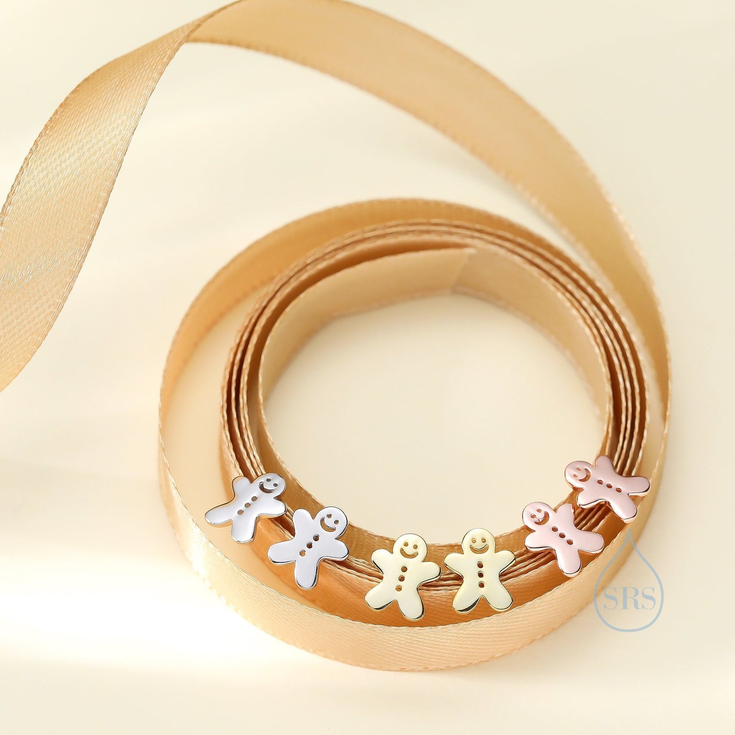 Gingerbread Man Stud Earrings in Sterling Silver, Silver, Gold or Rose Gold, Christmas Earrings, Gingerbread Man Earrings