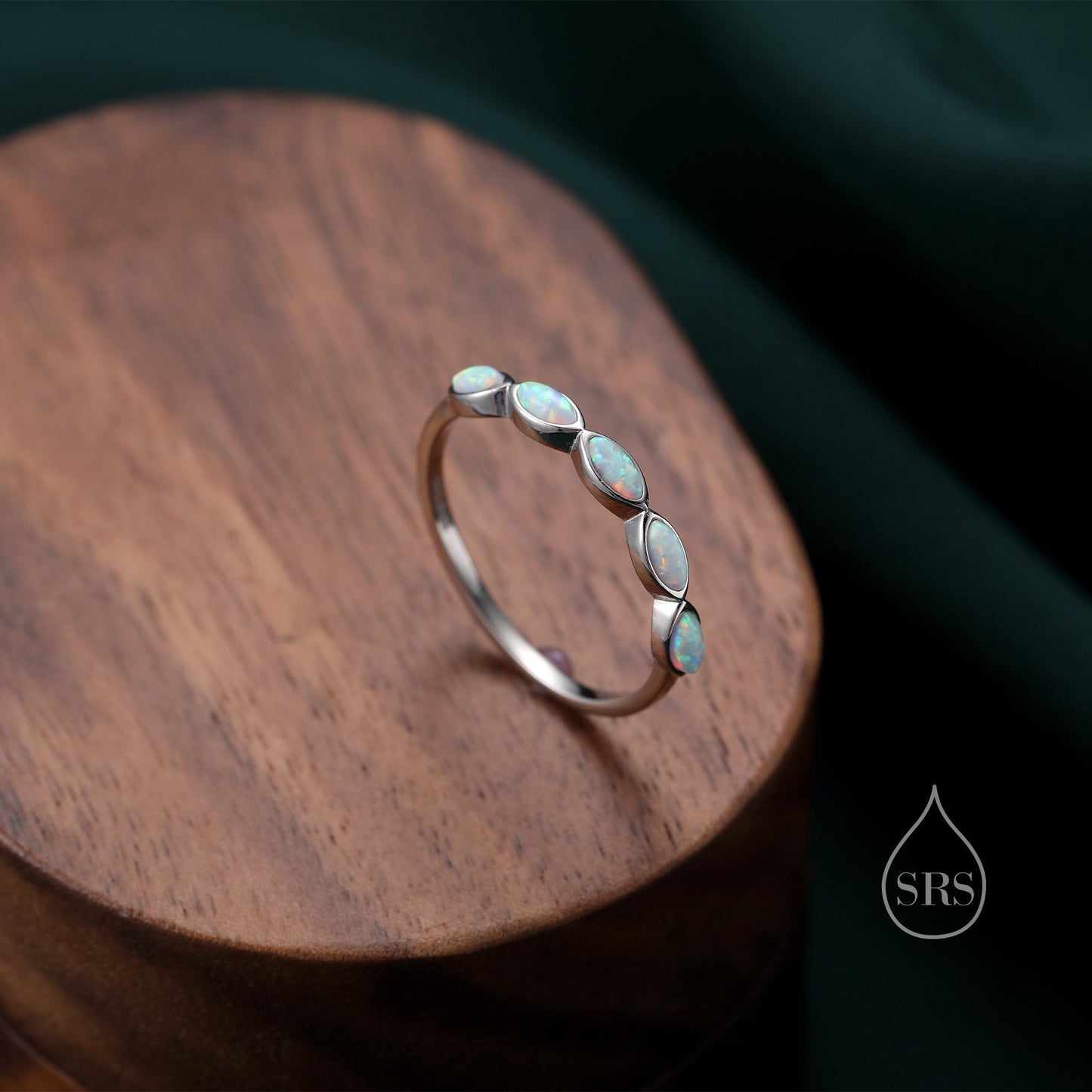 Fire Opal Marquise Ring in Sterling Silver, US 5 - 8, Opal Cluster Ring, Silver Opal Ring, Lab Opal Stone Ring, White Opal Ring