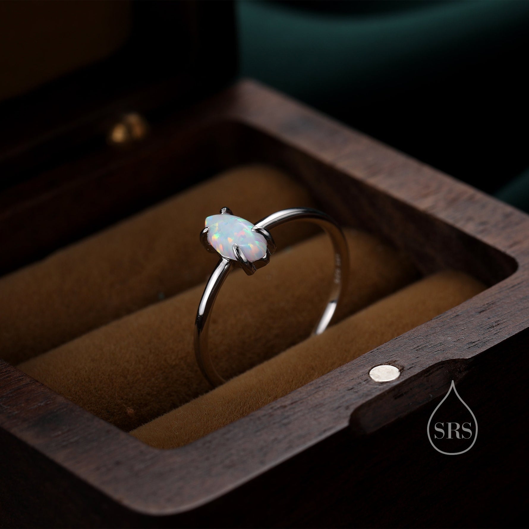 Fire Opal Marquise Ring in Sterling Silver, US 5 - 8, Single Opal Marquise Ring, Silver Opal Ring, Lab Opal Stone Ring, White Opal Ring