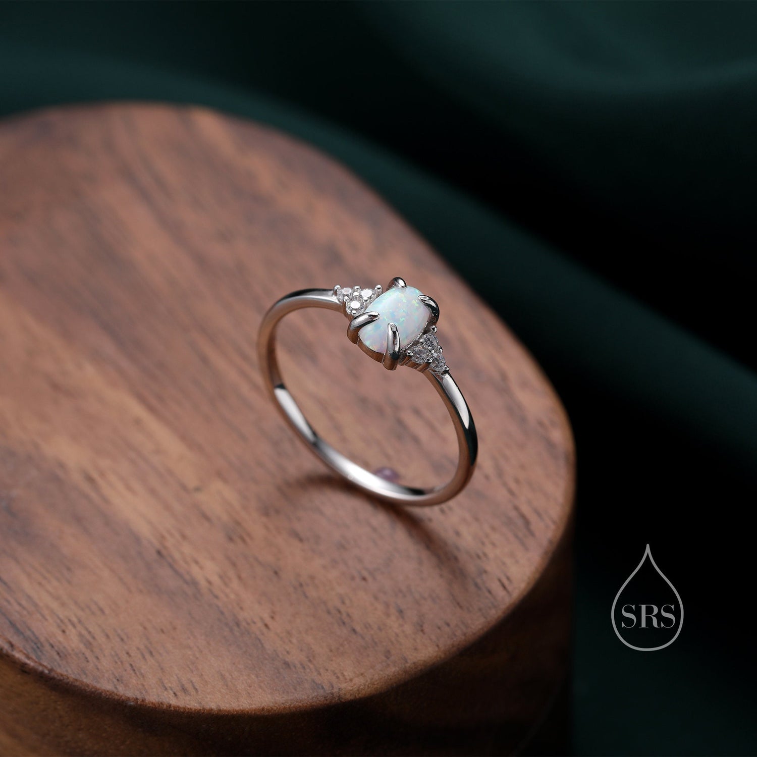 Vintage White Opal Oval Halo Ring with CZ Accents