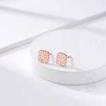 Hammered Square Stud Earrings in Sterling Silver, Silver or Gold or Rose Gold, Square Earrings, Fun and Quirky Jewellery