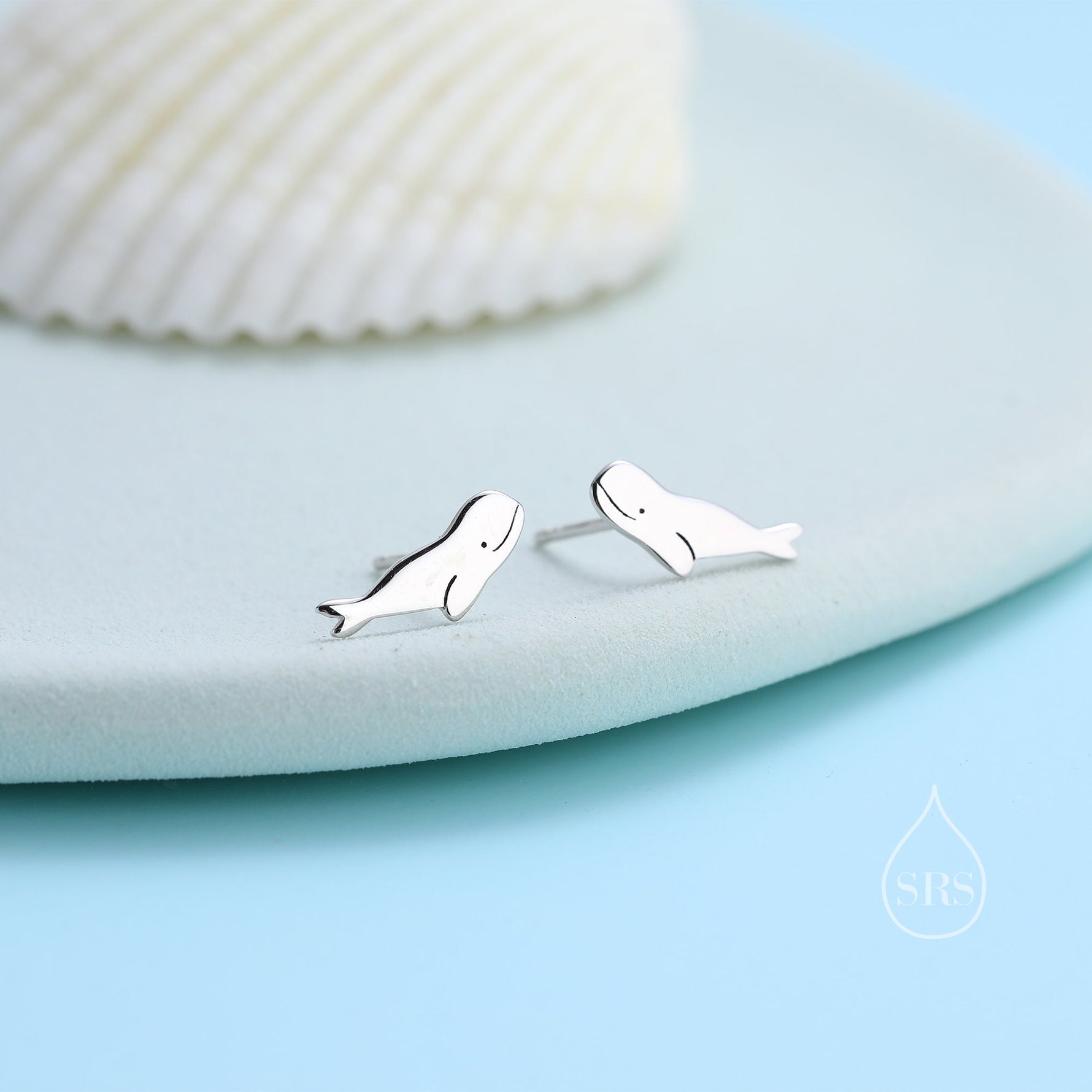 Beluga Whale Stud Earrings in Sterling Silver, Whale Fish Earrings, Tiny Fish Earrings, Whale Earrings