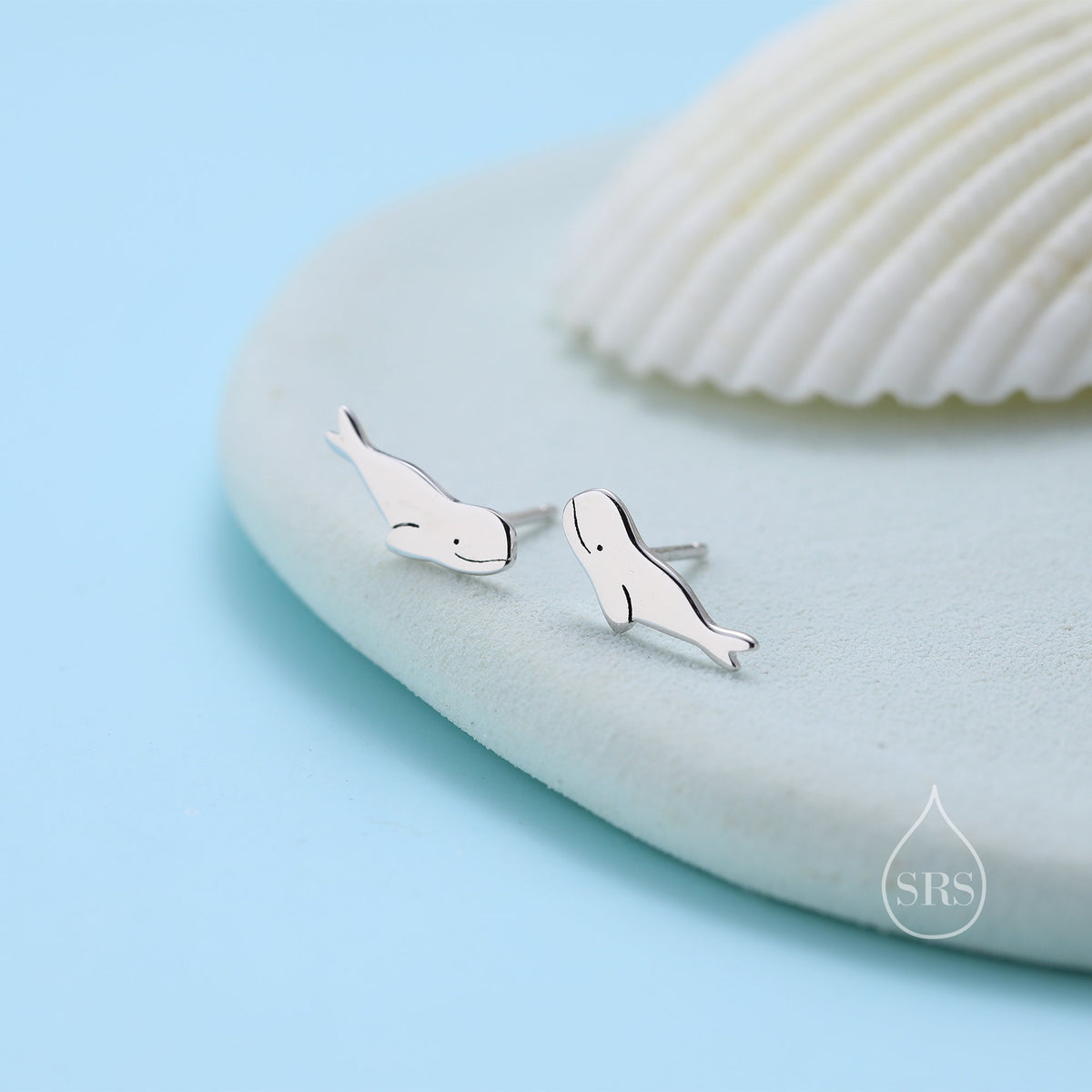 Beluga Whale Stud Earrings in Sterling Silver, Whale Fish Earrings, Tiny Fish Earrings, Whale Earrings