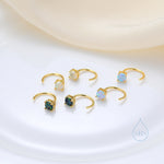 White Opal Huggie Hoop Earrings in Sterling Silver, Tiny Opal Open Hoops, Opal Pull Through Threaders, Half Hoops, C Shape Opal Hoops