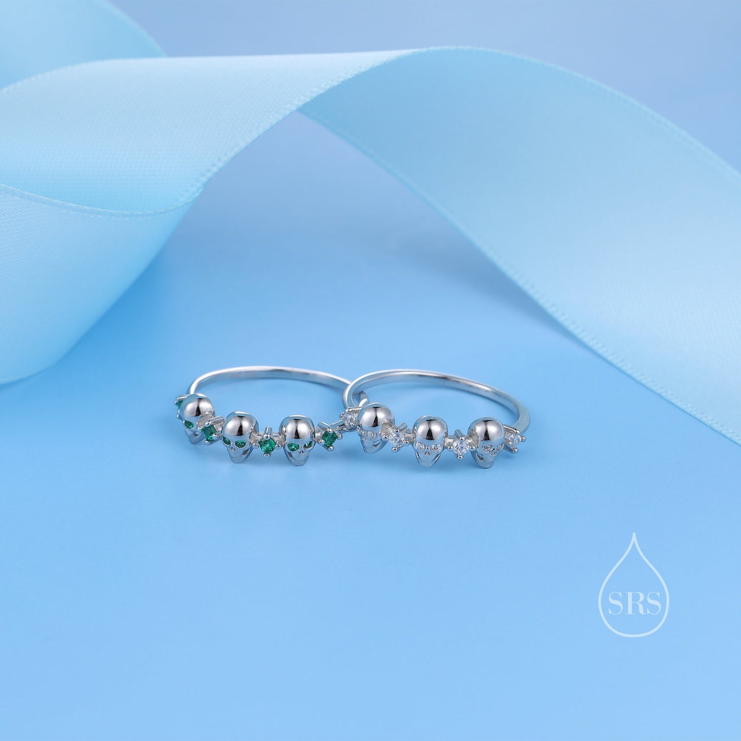 Sterling Silver Triple Skull Ring, Silver Skull Ring, Tiny Skull Ring, US 5-8, Skeleton Ring