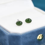 Genuine Green Japer Jade Stone Oval Stud Earrings in Sterling Silver, Jade Stud, Natural Jade Gemstones, Bezel, Minimalist Earrings